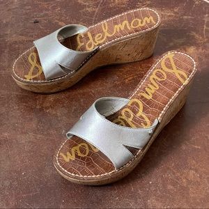 LIKE NEW Sam Edelman Reid Platform Cork Wedge Slide Sandal - Silver Metallic 9.5